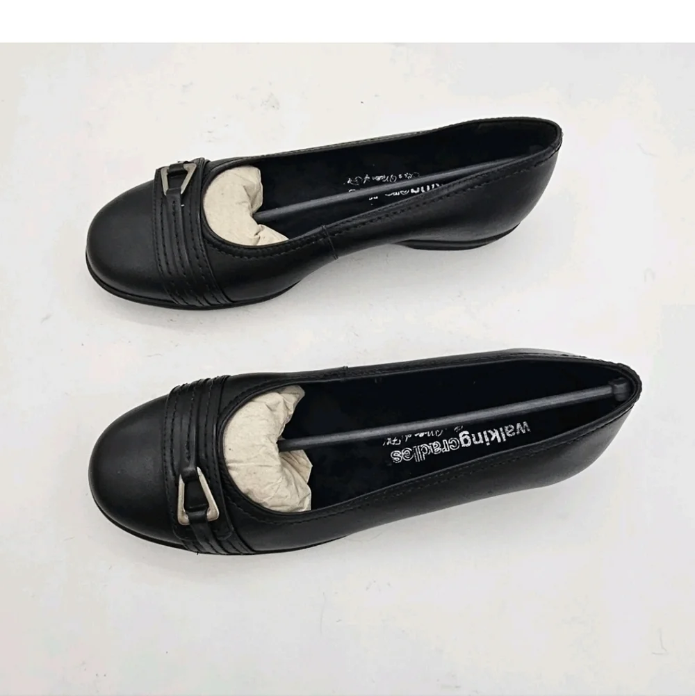 Walking Cradles Flynn Black Leather Slip On Ballet Flats Shoes Size 5 - Picture 4 of 14